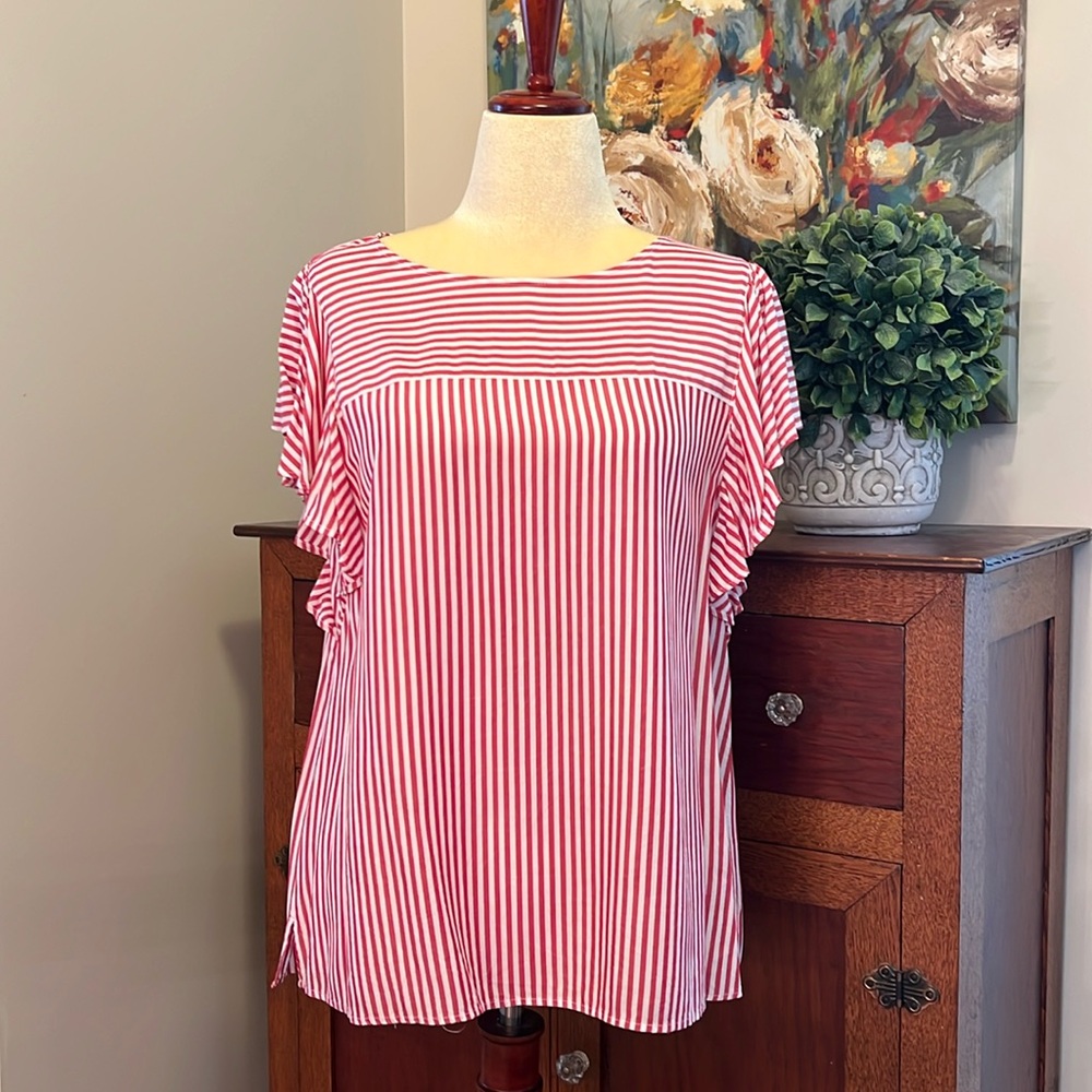 LOFT Red & White Stripe Blouse size L